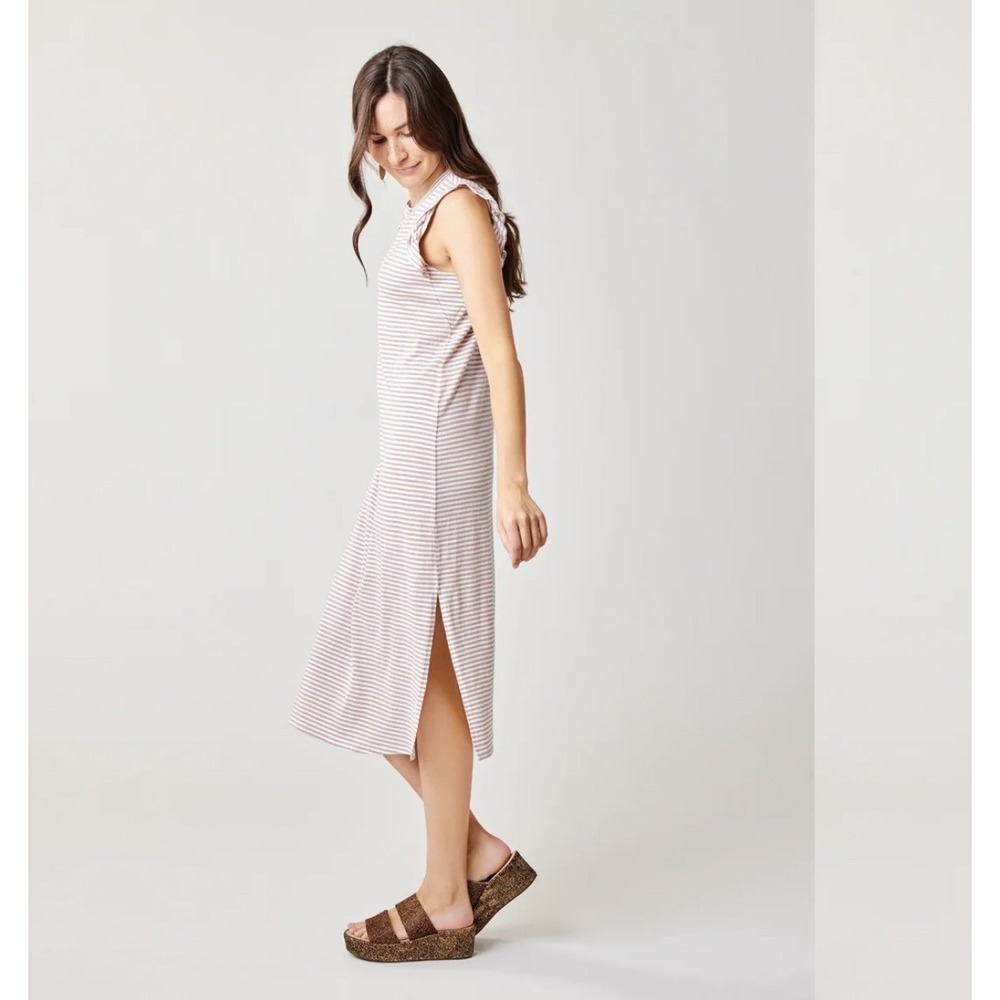 Carve Designs Maeve Flutter Sleeve Dress Fawn Stripe Organic Cotton Size XL NWT